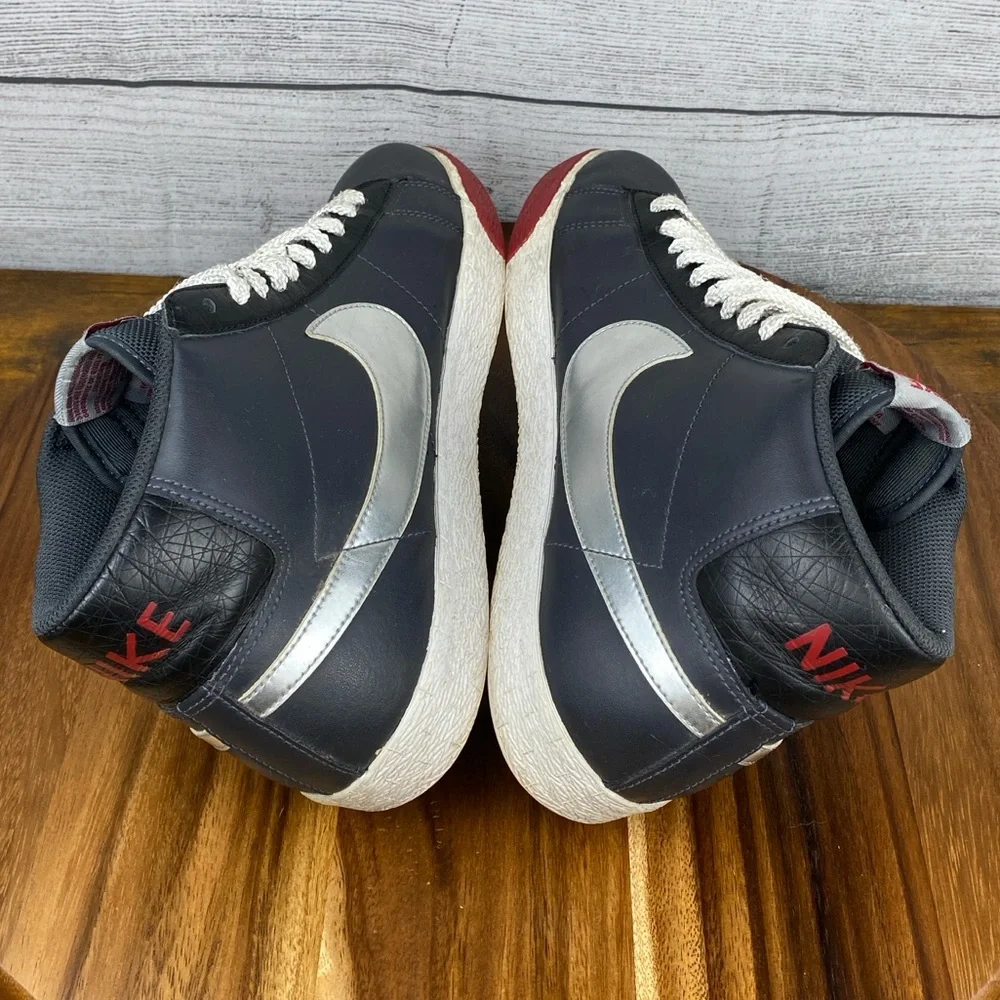 Y2K Nike Blazer High Anthracite Silver Red Sneaker 315877-001 Men Shoe Size 10.5